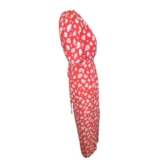 French Connection Aimee Verona Hibiscus & White Drape Front Split Midi Dress -0 - Picture 4 of 13